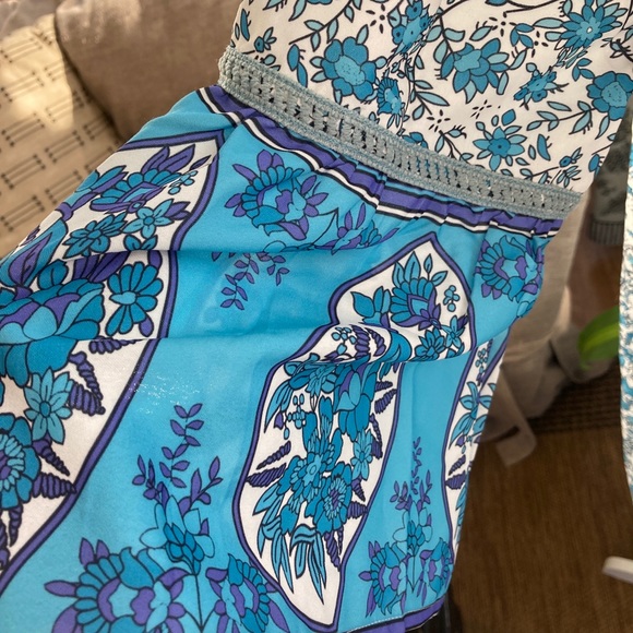 Caftan Muu Muu Long House Dress Blue Spandex sz XL - Picture 3 of 13